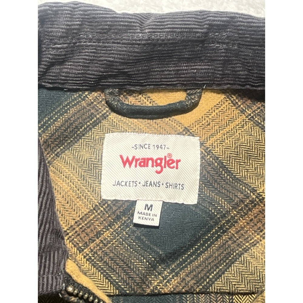 Wrangler Plaid Zip Jacket Mens M Corduroy Collar Workwear Shacket - Picture 3 of 9